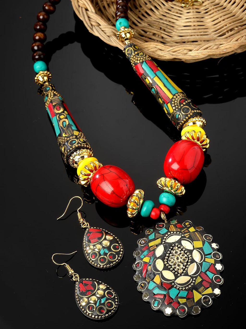 Royal Ethnic | Women's Tibetan Pendant Necklace Set | Traditional Oxidised Finish | Stylish Ethnic Jewellery | Festive - Royal Ethnic