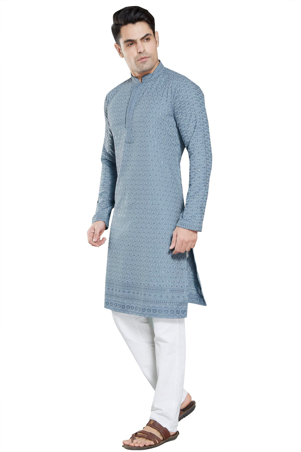 Royal Ethnic Men's Stylish Embroidered Cotton Kurta Pyjama Set | Exclusive Elegant Party Wear Outfit - Royal Ethnic