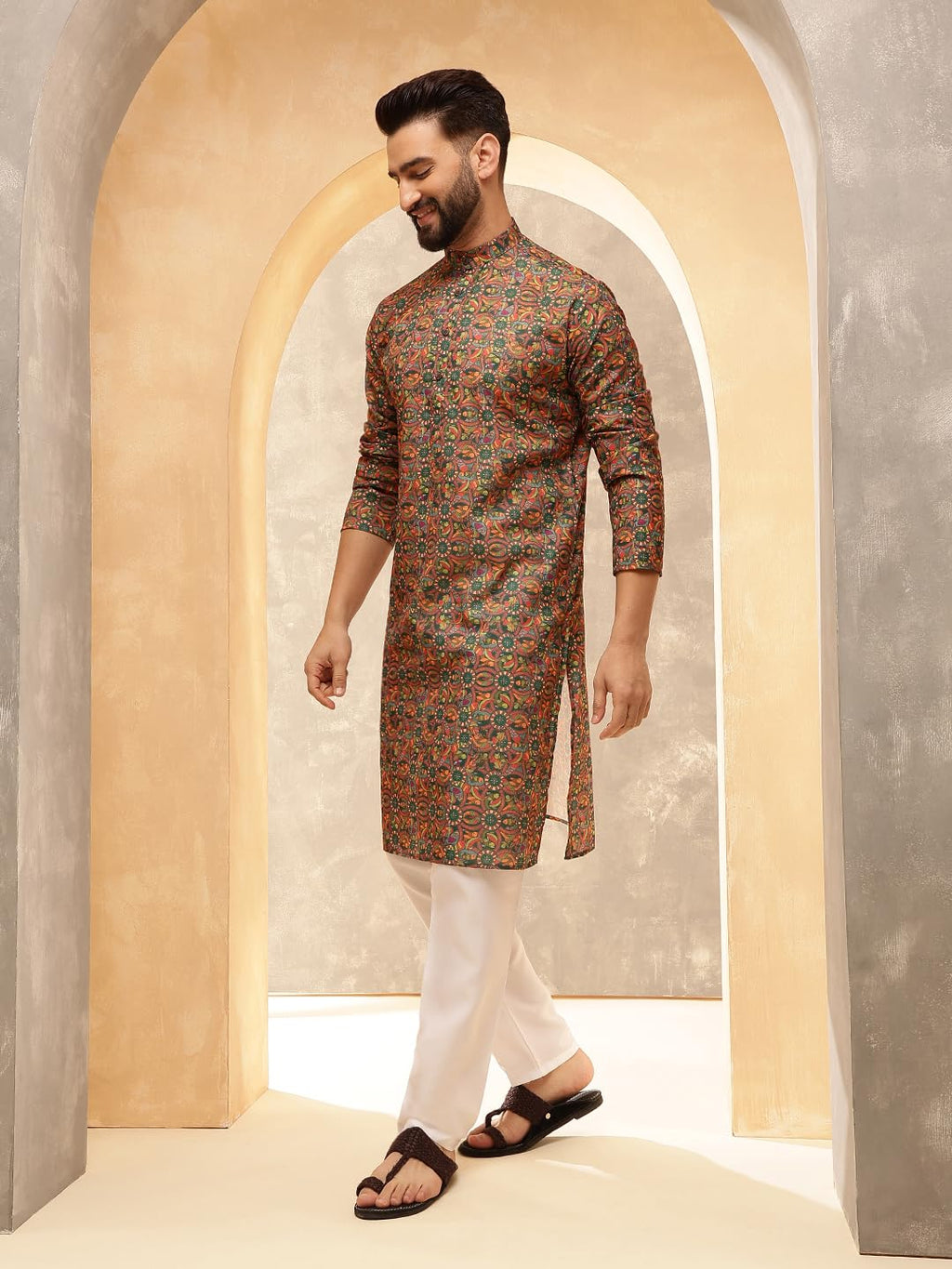 Royal Ethnic | Men's Silk Blend South Indian Shirt | Half Sleeves | Traditional Fit | Festive, Wedding & Casual Wear - Royal Ethnic