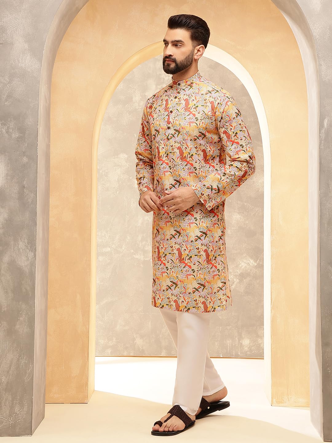 Royal Ethnic | Men's Silk Blend South Indian Shirt | Half Sleeves | Traditional Fit | Festive, Wedding & Casual Wear - Royal Ethnic