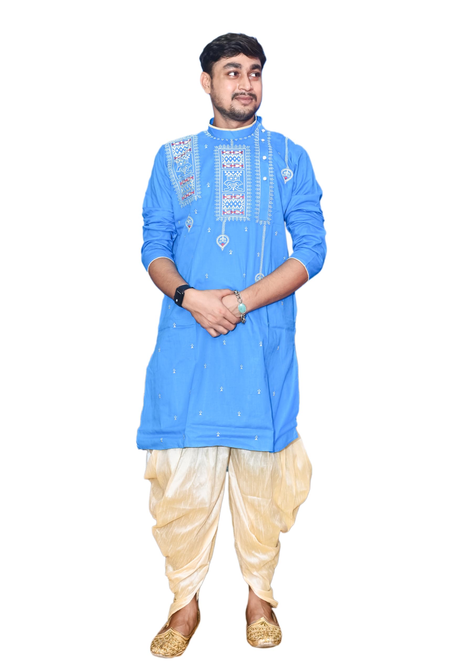 Royal Ethnic | Men's Traditional Panjabi Kurta | Full Sleeve | Embroidered Cotton | Festive & Casual Indian Wear | Comfort Fit - Royal Ethnic