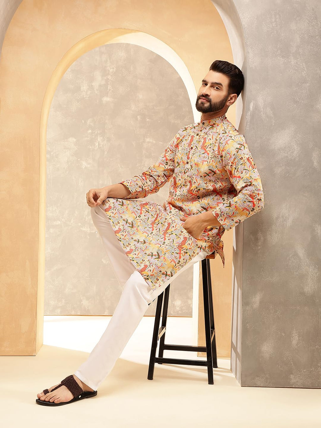 Royal Ethnic | Men's Silk Blend South Indian Shirt | Half Sleeves | Traditional Fit | Festive, Wedding & Casual Wear - Royal Ethnic