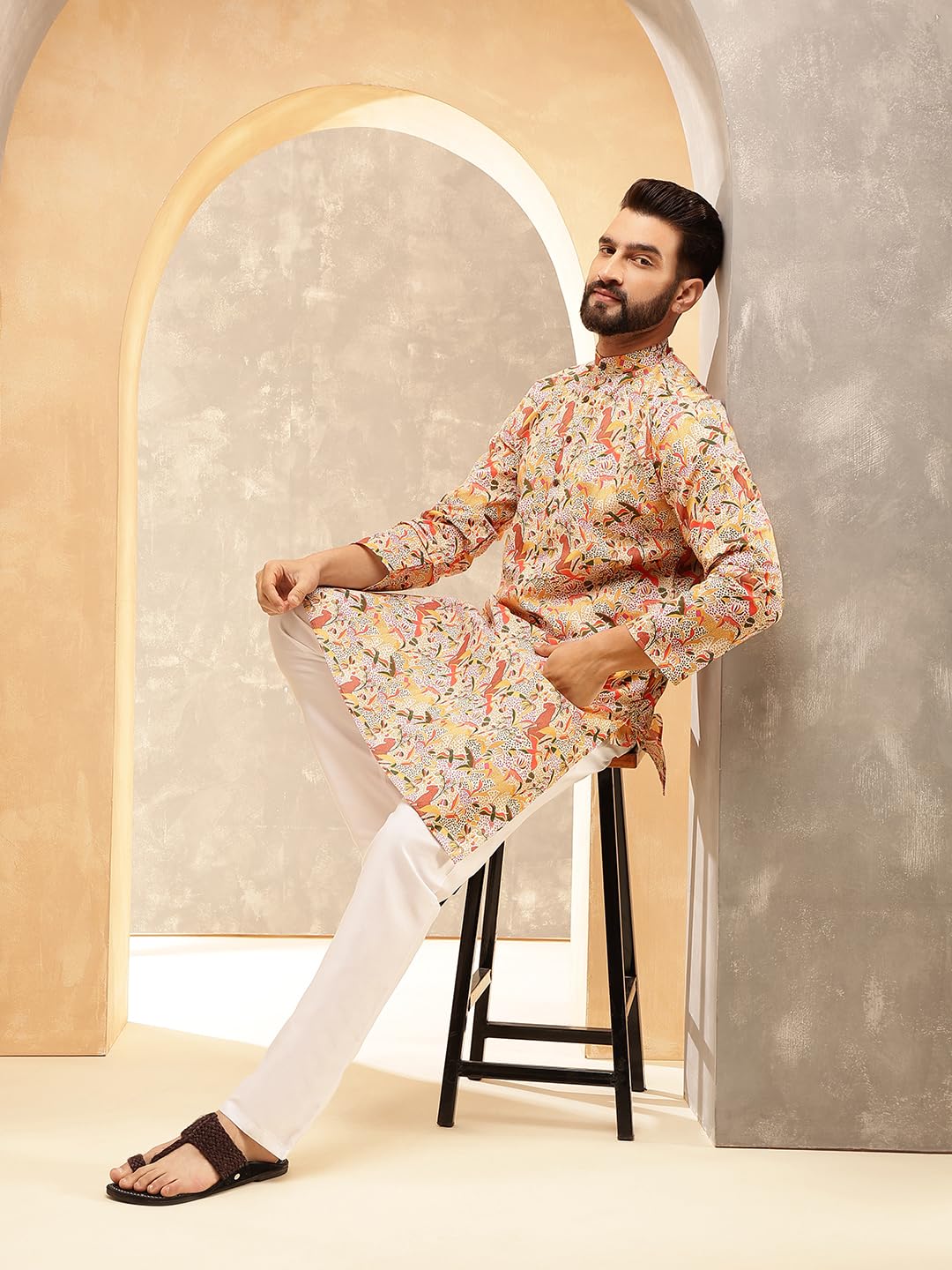 Royal Ethnic | Men's Silk Blend South Indian Shirt | Half Sleeves | Traditional Fit | Festive, Wedding & Casual Wear - Royal Ethnic