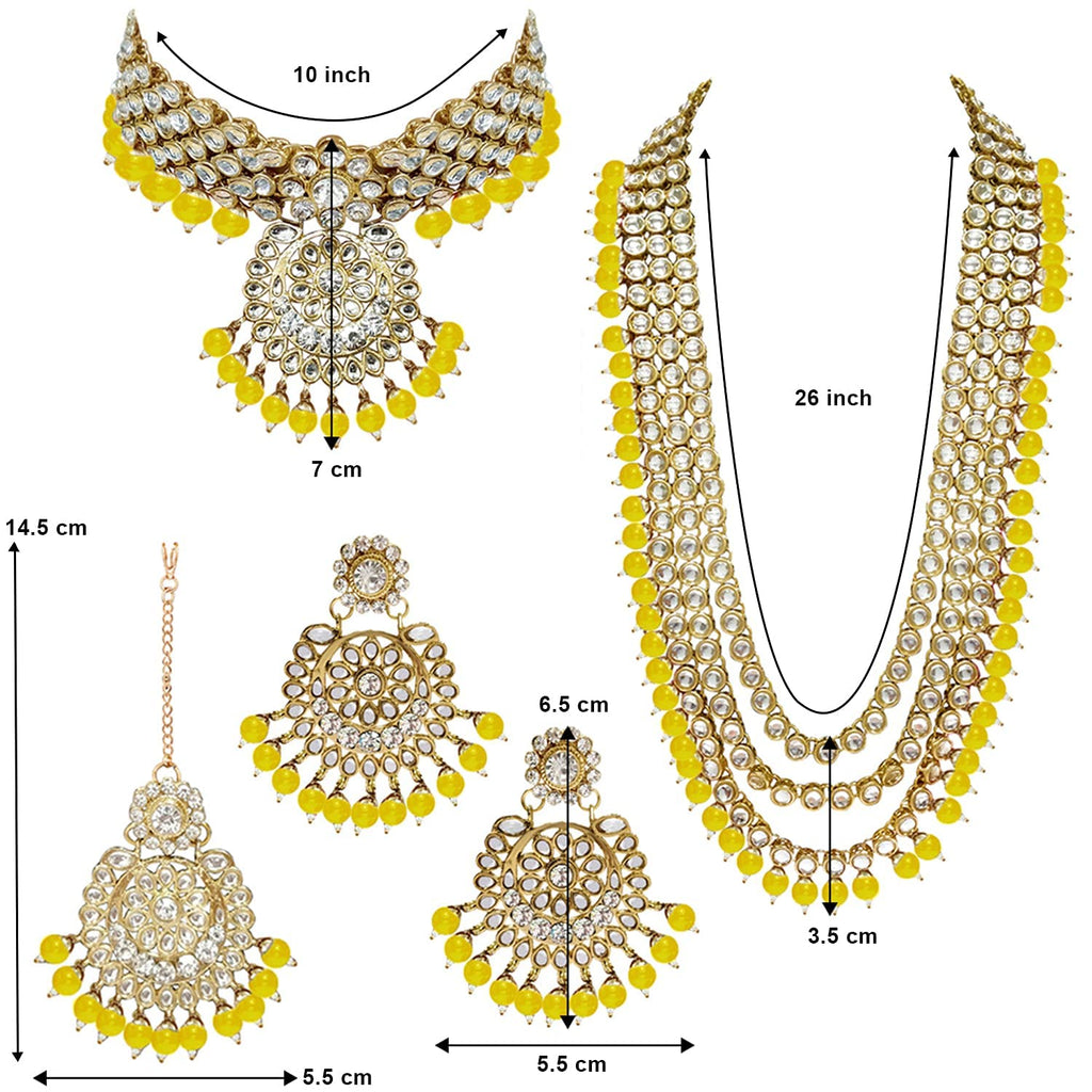 Royal Ethnic Traditional 18K Gold Plated Kundan & Pearl Studded Bridal Choker Necklace Set with Earrings & Maang Tikka - Royal Ethnic