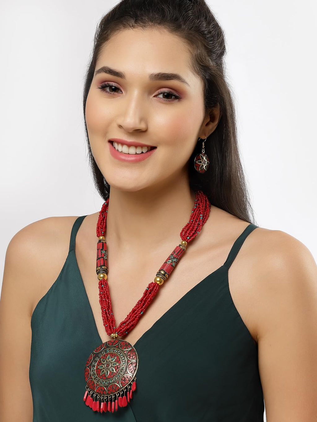 Royal Ethnic | Women's Tibetan Pendant Necklace Set | Traditional Oxidised Finish | Stylish Ethnic Jewellery | Festive - Royal Ethnic