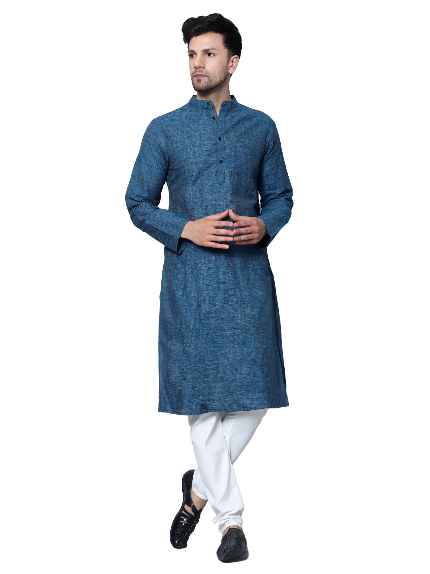Royal Ethnic | Men's Cotton Textured Long Kurta | Full Sleeves | Regular Fit | Casual Ethnic Wear | Contemporary Charm - Royal Ethnic