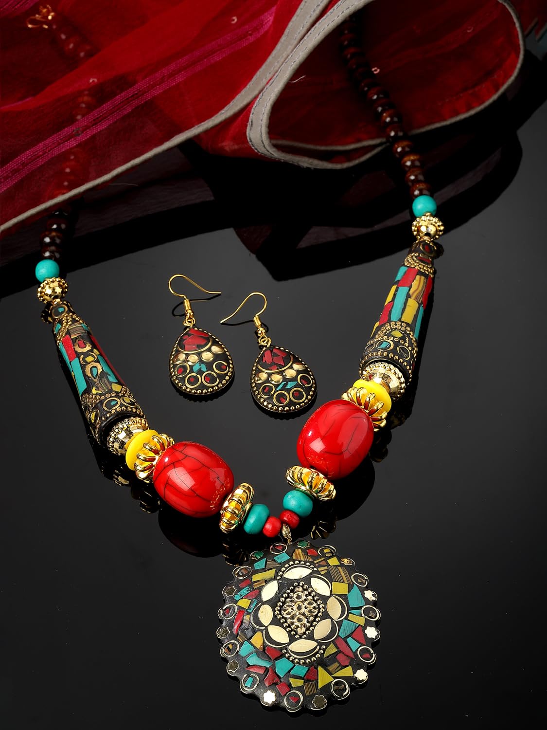 Royal Ethnic | Women's Tibetan Pendant Necklace Set | Traditional Oxidised Finish | Stylish Ethnic Jewellery | Festive - Royal Ethnic