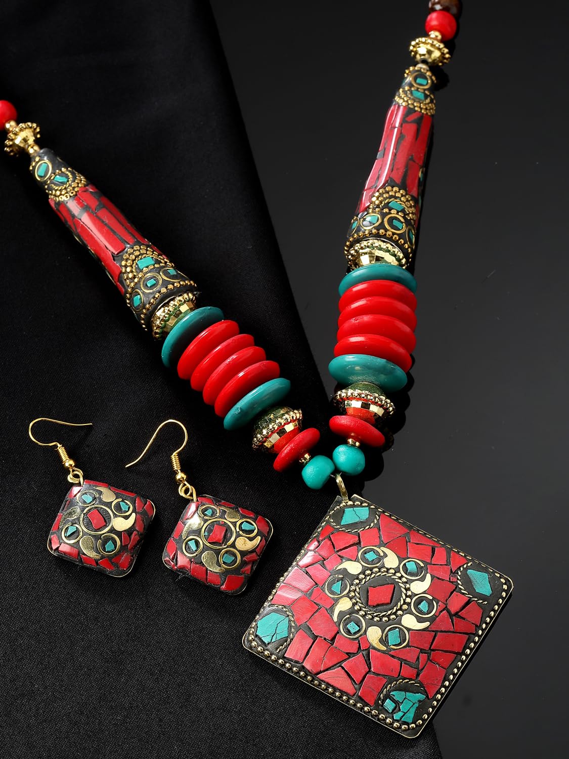 Royal Ethnic | Women's Tibetan Pendant Necklace Set | Traditional Oxidised Finish | Stylish Ethnic Jewellery | Festive - Royal Ethnic