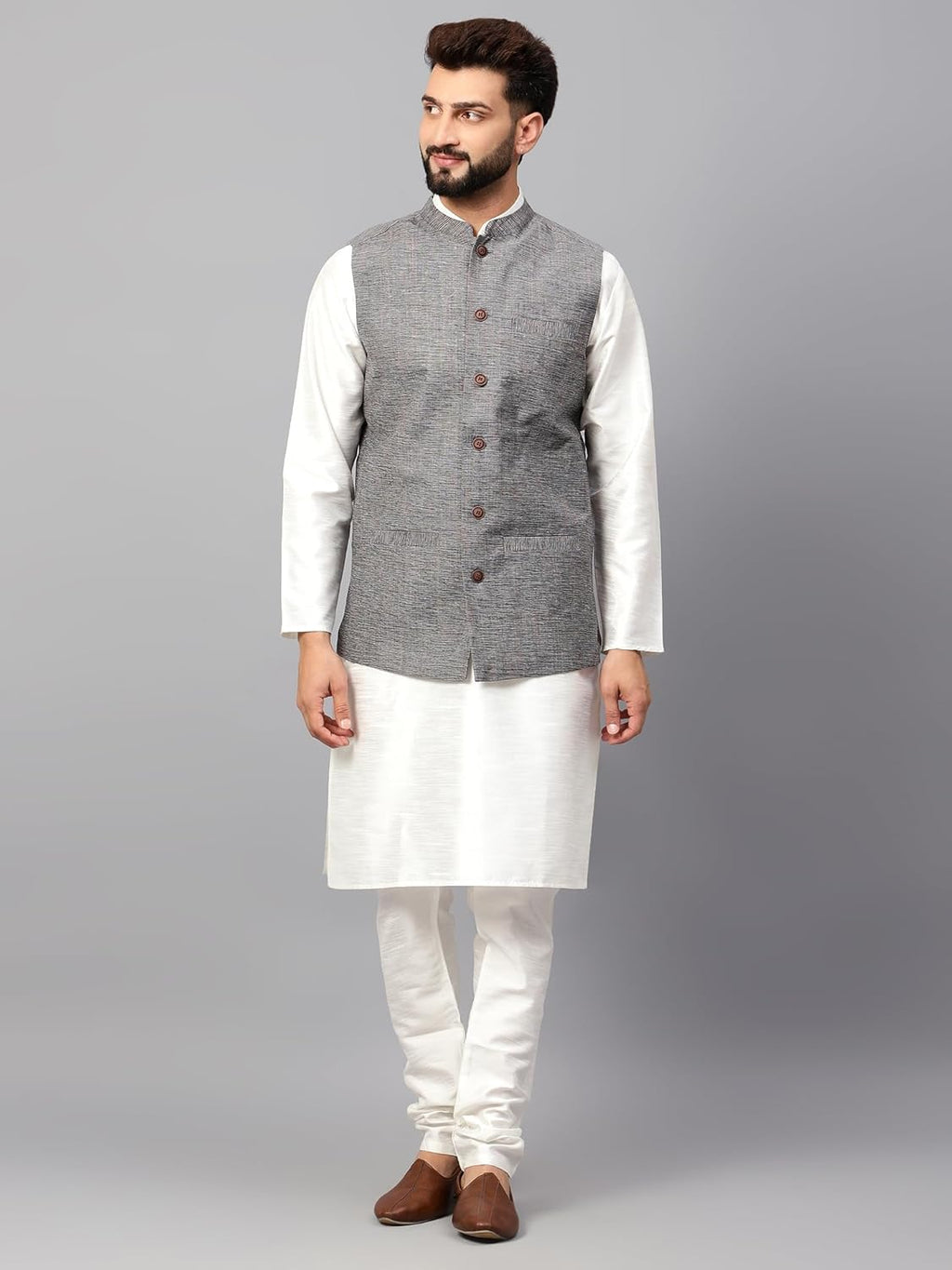 Royal Ethnic | Men's Traditional Cotton Nehru Jacket | Solid Color | Sleeveless Waistcoat | Festive Wear | Elegant Look - Royal Ethnic