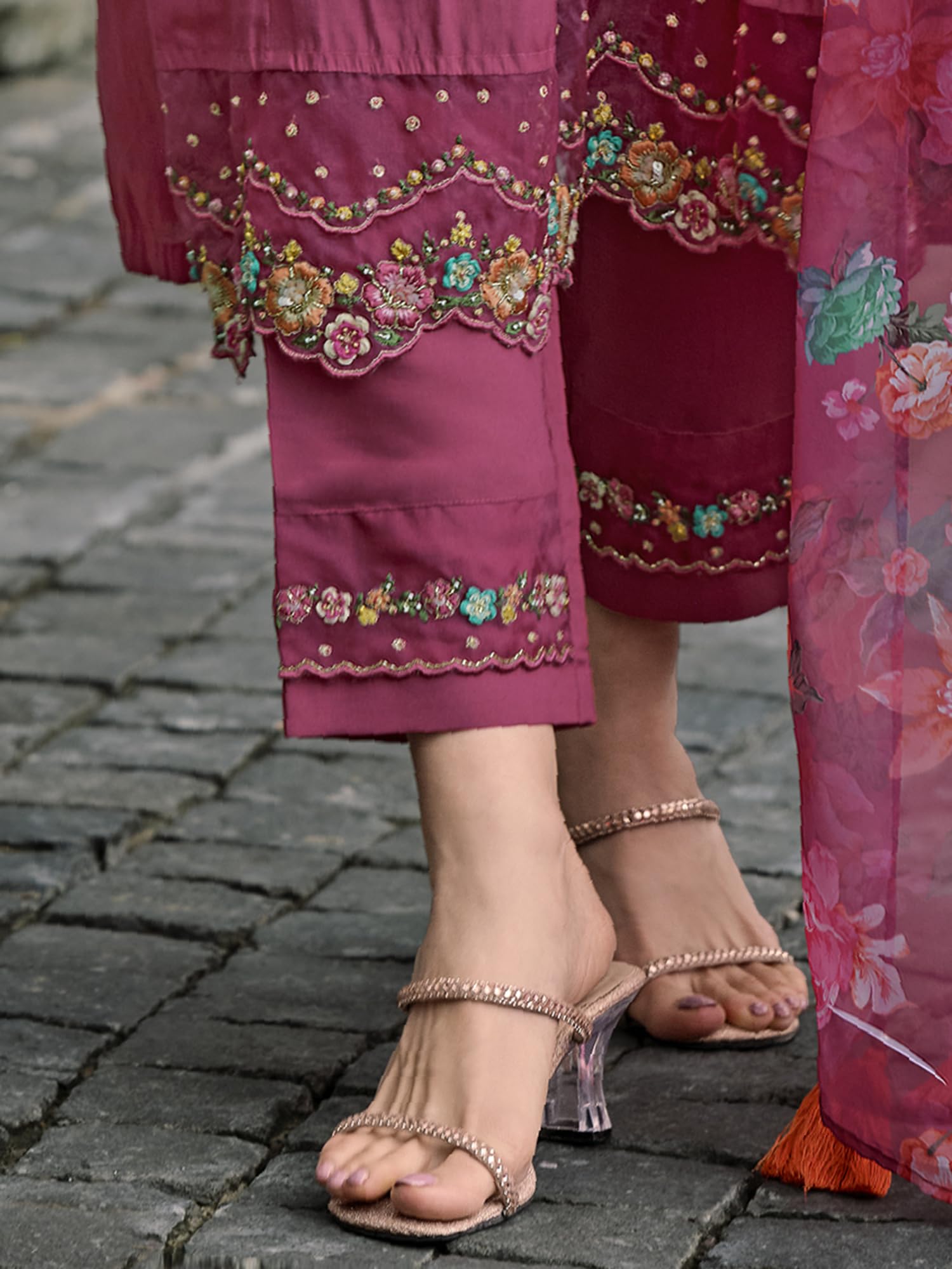 Royal Ethnic Womens Silk Blend Embroidered A Line Kurta Pant with Dupatta Set Stylish Festive Designer Party Wear Outfit - Royal Ethnic