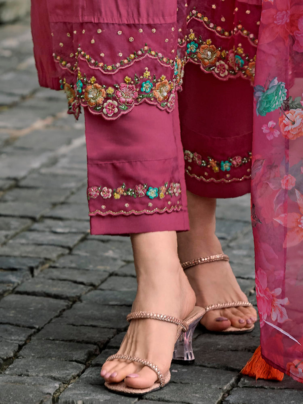 Royal Ethnic Womens Silk Blend Embroidered A Line Kurta Pant with Dupatta Set Stylish Festive Designer Party Wear Outfit - Royal Ethnic