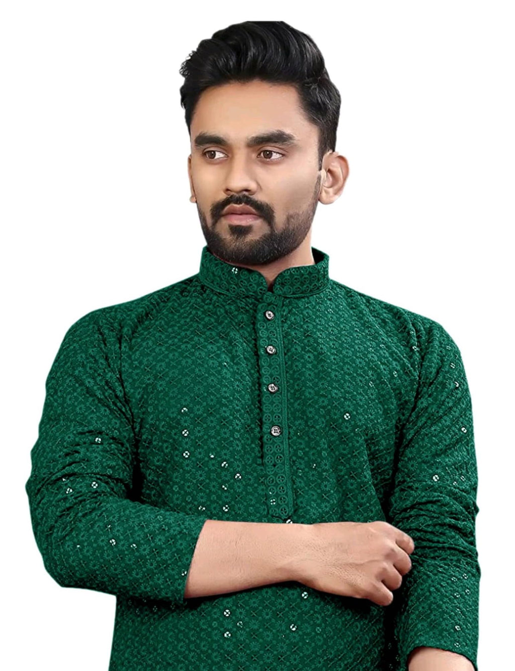 Royal Ethnic | Men's Straight Lucknowi Kurta | Indian Ethnic Wear | Embroidered Cotton | Full Sleeves | Regular Fit - Royal Ethnic