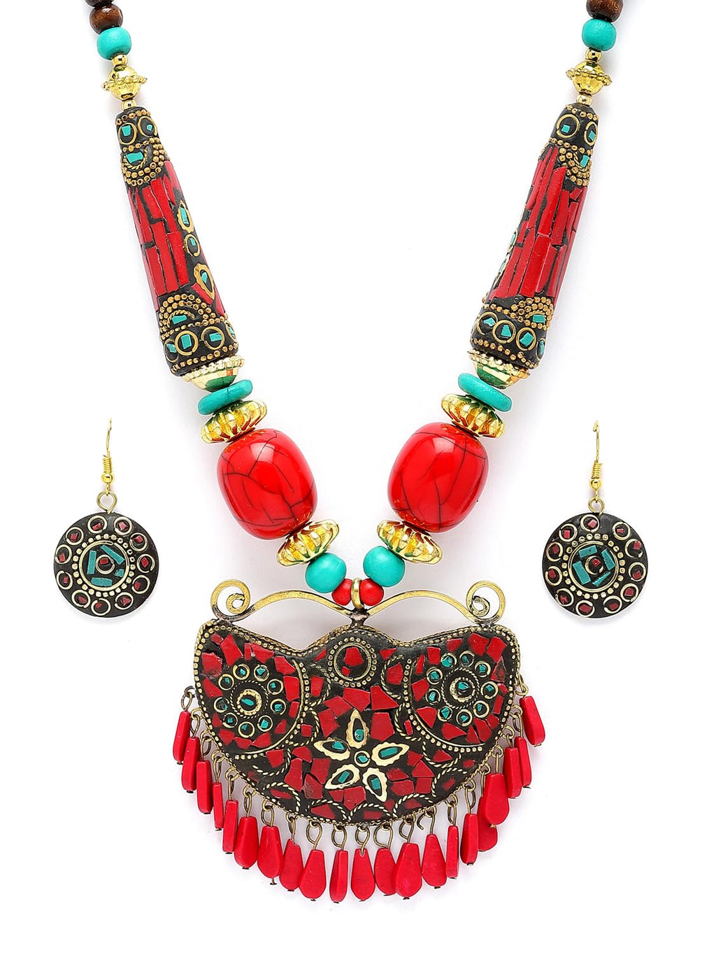 Royal Ethnic | Women's Tibetan Pendant Necklace Set | Traditional Oxidised Finish | Stylish Ethnic Jewellery | Festive - Royal Ethnic