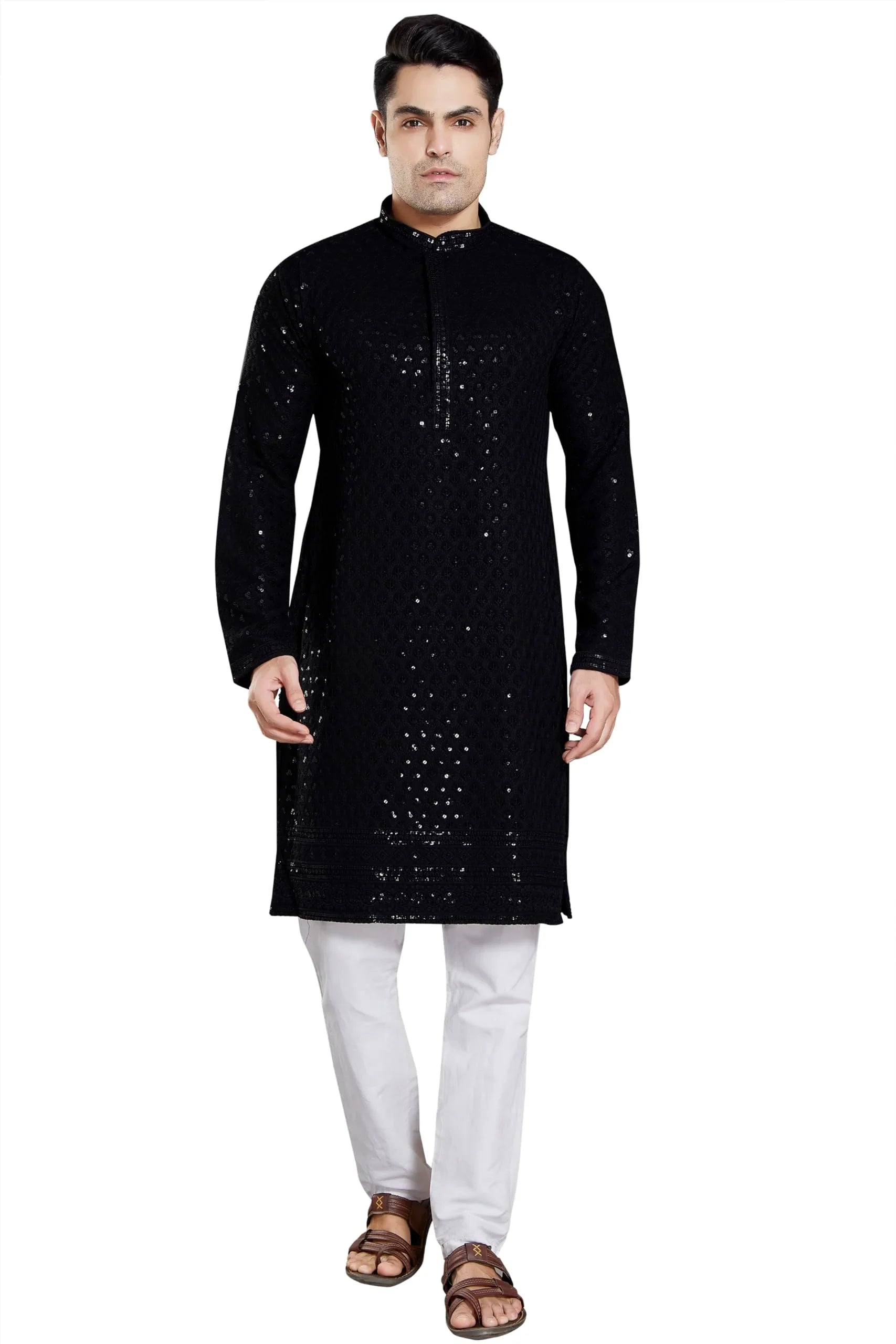 Royal Ethnic Men's Stylish Embroidered Cotton Kurta Pyjama Set | Exclusive Elegant Party Wear Outfit