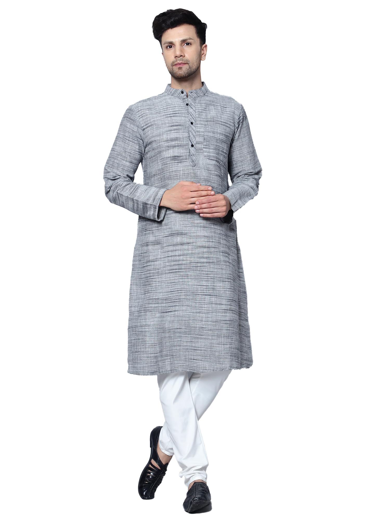 Royal Ethnic | Men's Cotton Textured Long Kurta | Full Sleeves | Regular Fit | Casual Ethnic Wear | Contemporary Charm - Royal Ethnic