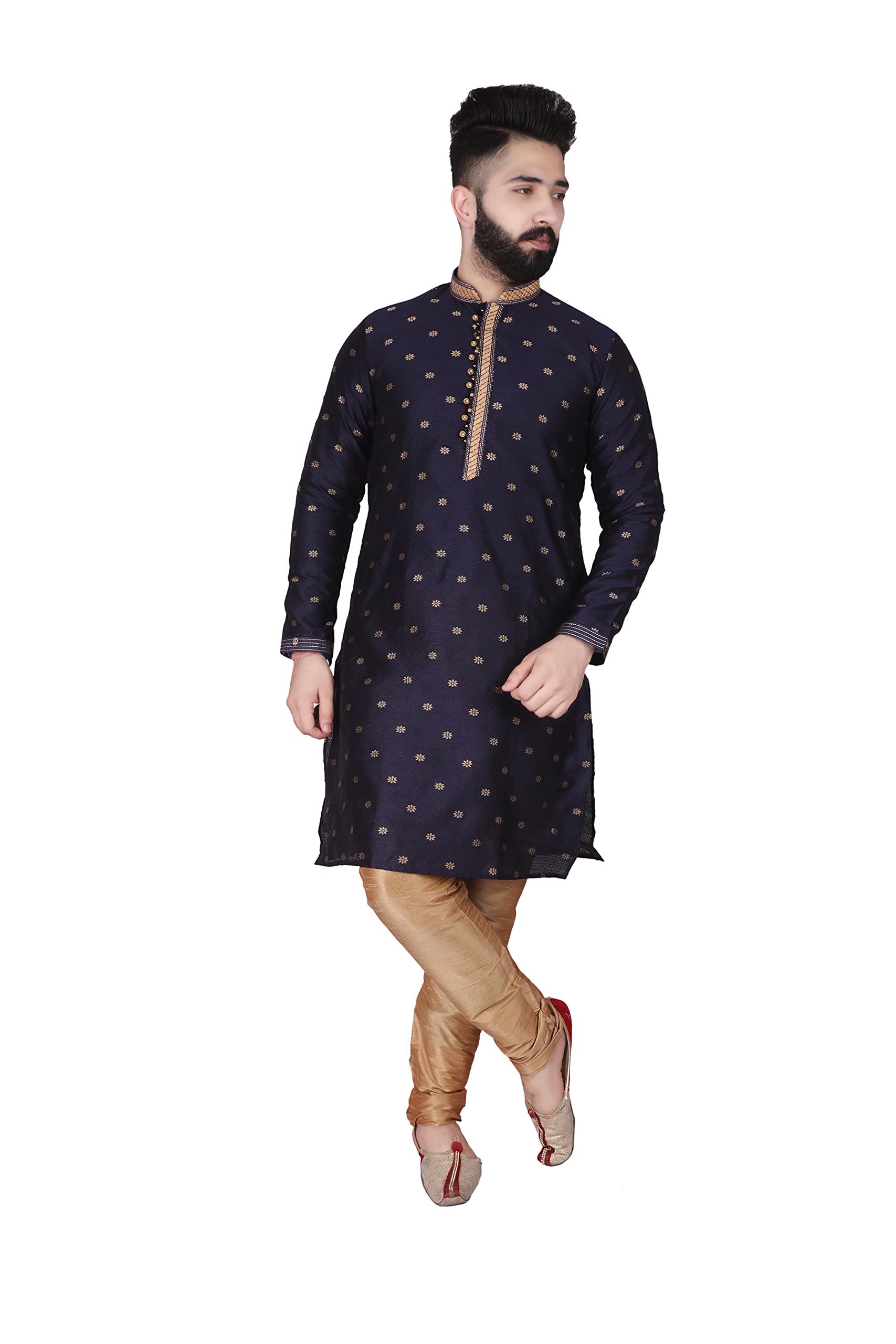 Royal Ethnic | Men's Silk Printed Kurta Churidar Set | Elegant Motifs | Full Sleeves | Festive & Wedding Wear | Classic - Royal Ethnic