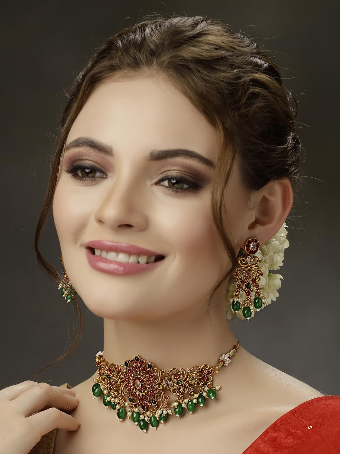 Royal Ethnic | Women's Pearl Choker Temple Necklace Set | 22k Gold Plated | Traditional Festive Wear | Wedding Style - Royal Ethnic