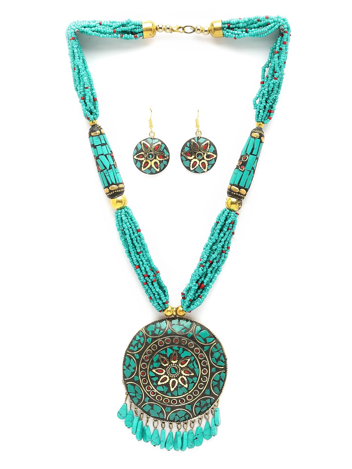 Royal Ethnic | Women's Tibetan Pendant Necklace Set | Traditional Oxidised Finish | Stylish Ethnic Jewellery | Festive - Royal Ethnic