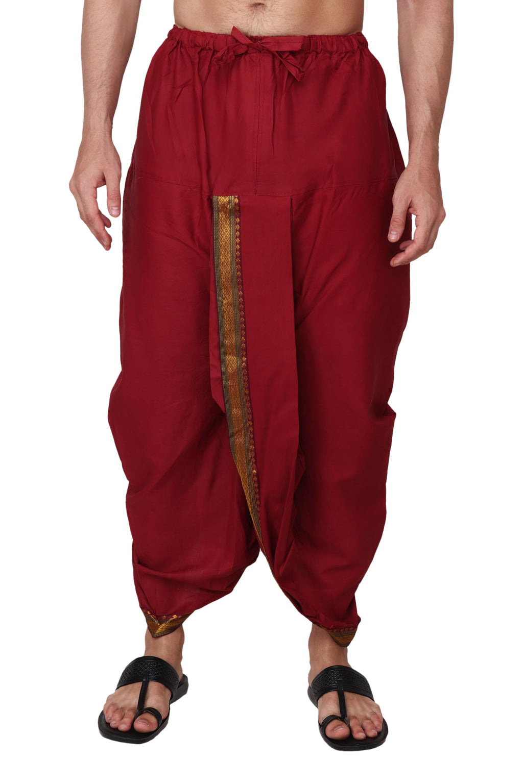 Royal Ethnic | Men's Readymade Elastic Silk Dhoti | Pre-Stitched Comfort Fit | Traditional Wear | Wedding & Festive - Royal Ethnic