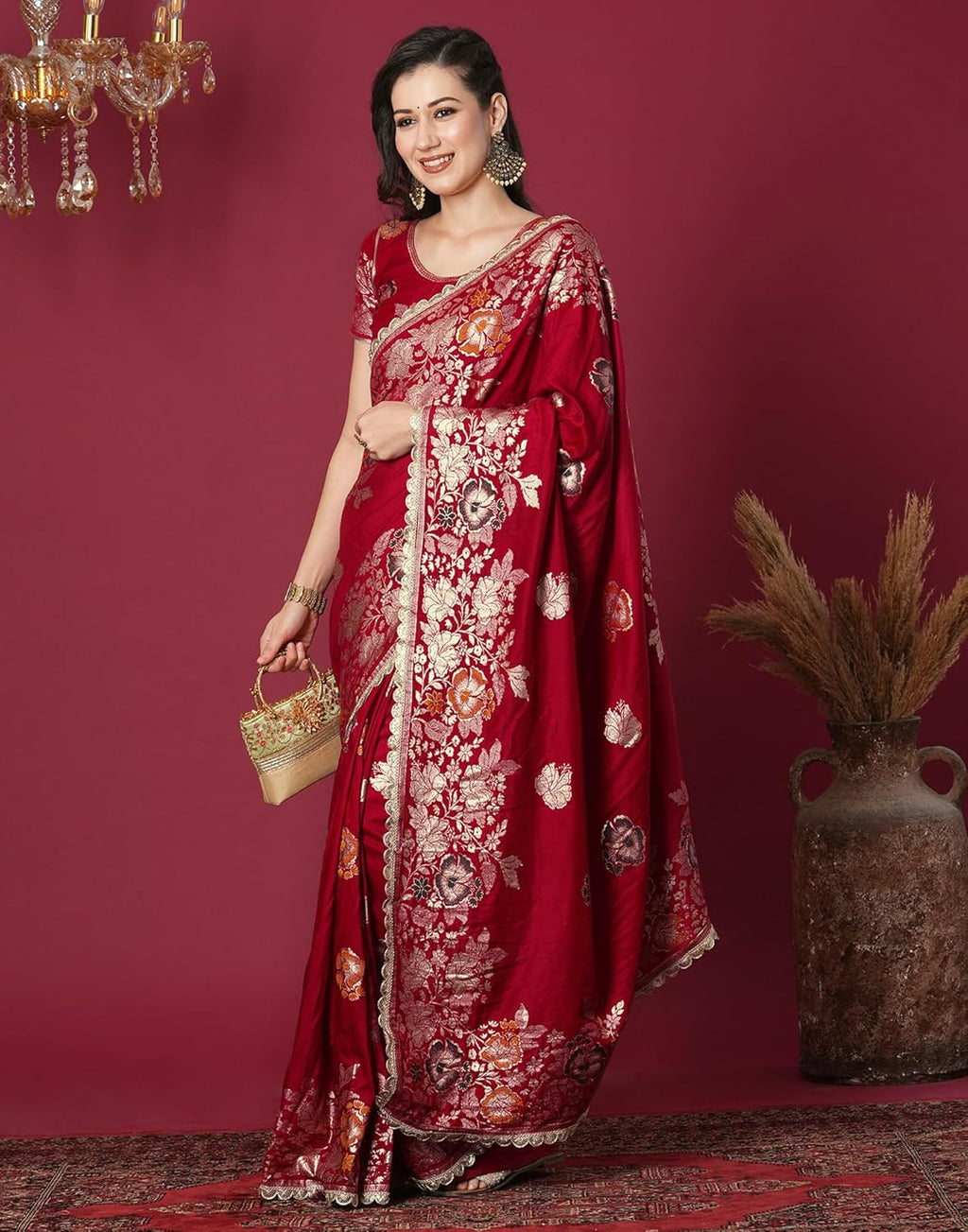 Royal Ethnic | Women's Kanjivaram Banarasi Silk Saree | Pure Silk Weave | 5.5m Saree + 0.8m Blouse | Festive | Traditional - Royal Ethnic