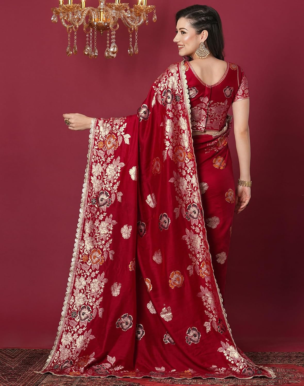 Royal Ethnic | Women's Kanjivaram Banarasi Silk Saree | Pure Silk Weave | 5.5m Saree + 0.8m Blouse | Festive | Traditional - Royal Ethnic