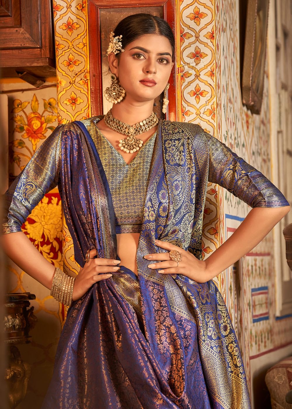 Royal Ethnic Womens Kanjivaram Banarasi Silk Saree for Patola Festival Wedding Silk with Rich Pallu Design Saree with Blouse Piece - Royal Ethnic