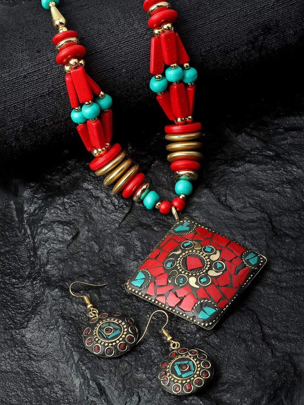 Royal Ethnic | Women's Tibetan Pendant Necklace Set | Traditional Oxidised Finish | Stylish Ethnic Jewellery | Festive - Royal Ethnic
