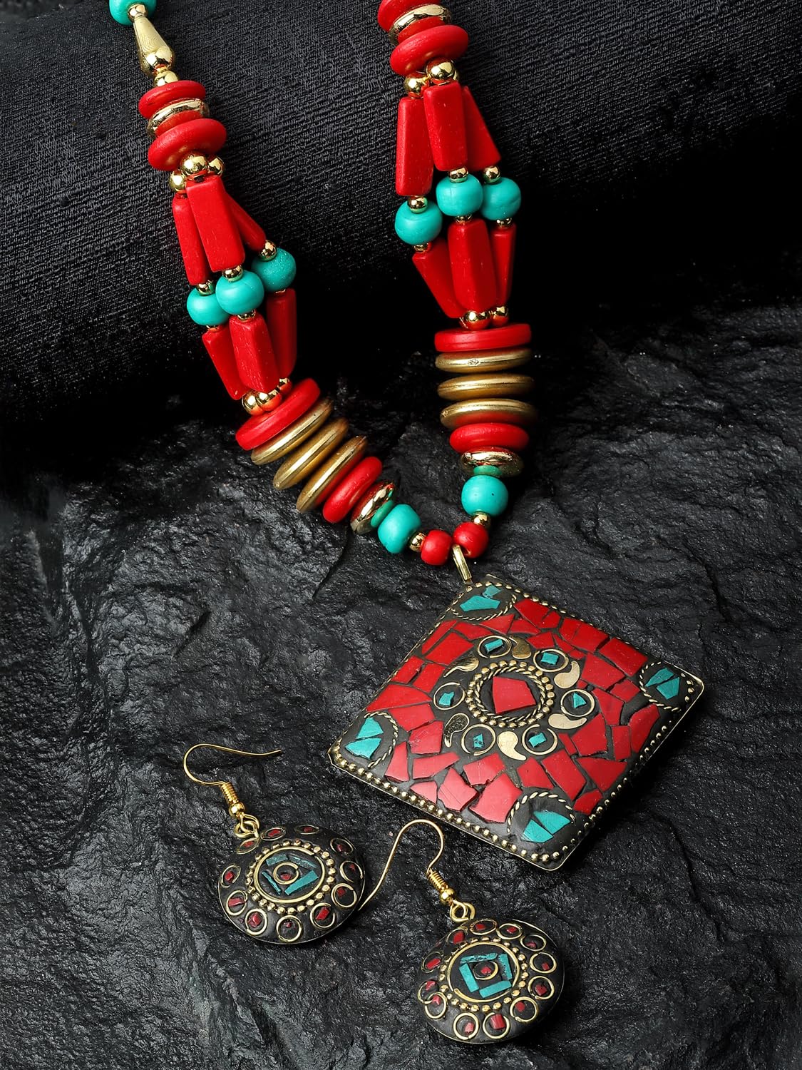 Royal Ethnic | Women's Tibetan Pendant Necklace Set | Traditional Oxidised Finish | Stylish Ethnic Jewellery | Festive - Royal Ethnic