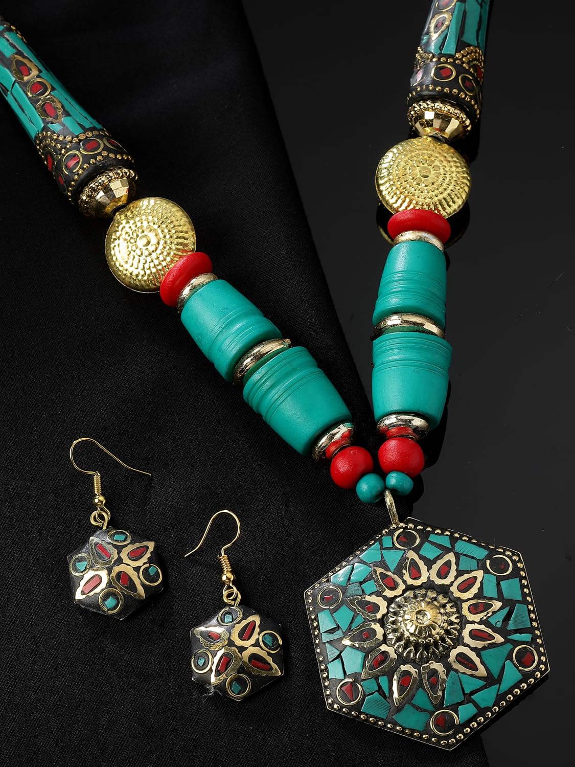 Royal Ethnic | Women's Tibetan Pendant Necklace Set | Traditional Oxidised Finish | Stylish Ethnic Jewellery | Festive - Royal Ethnic