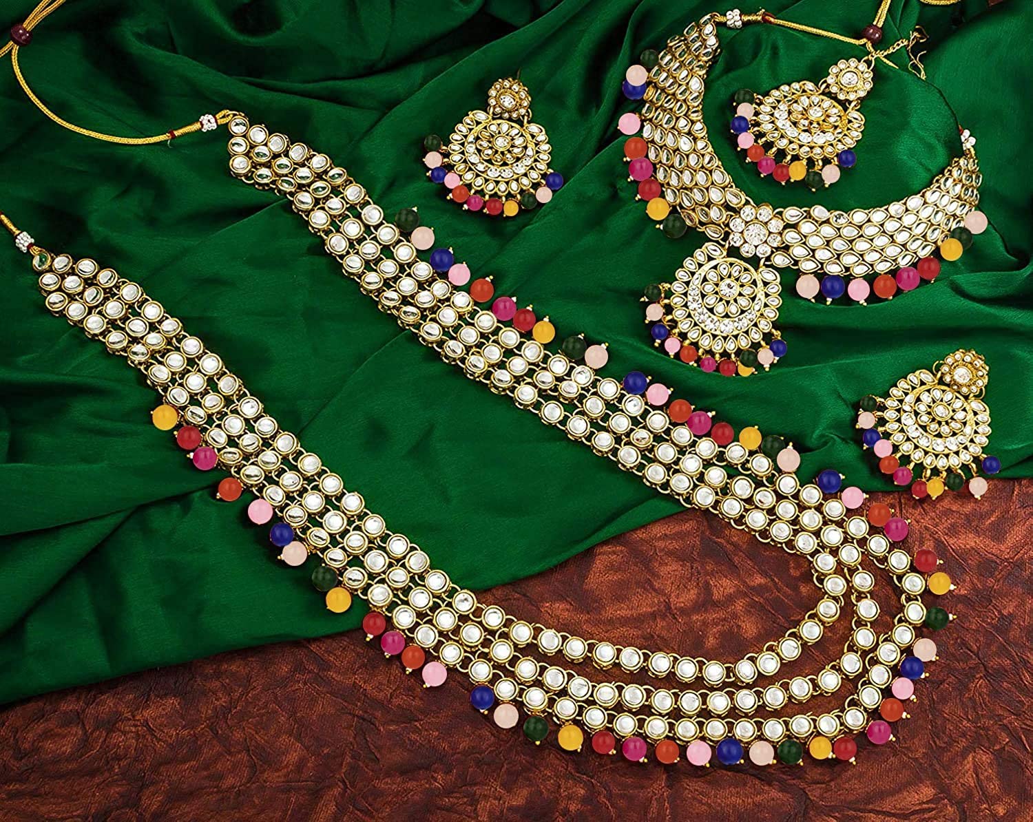 Royal Ethnic Traditional 18K Gold Plated Kundan & Pearl Studded Bridal Choker Necklace Set with Earrings & Maang Tikka - Royal Ethnic