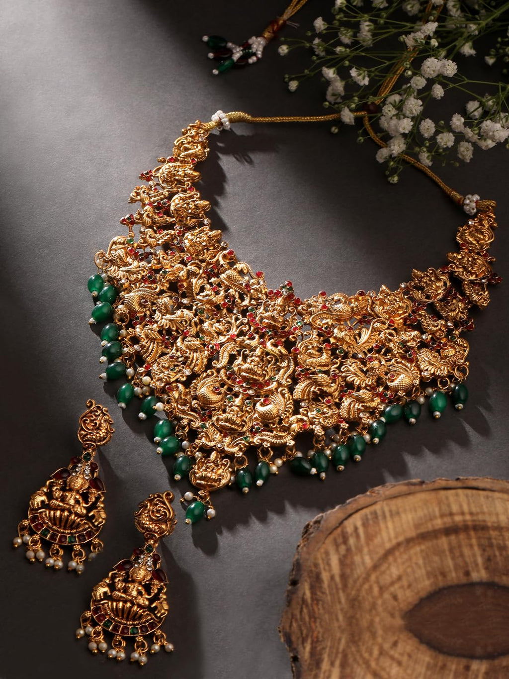 Royal Ethnic | Women's Pearl Choker Temple Necklace Set | 22k Gold Plated | Traditional Festive Wear | Wedding Style - Royal Ethnic