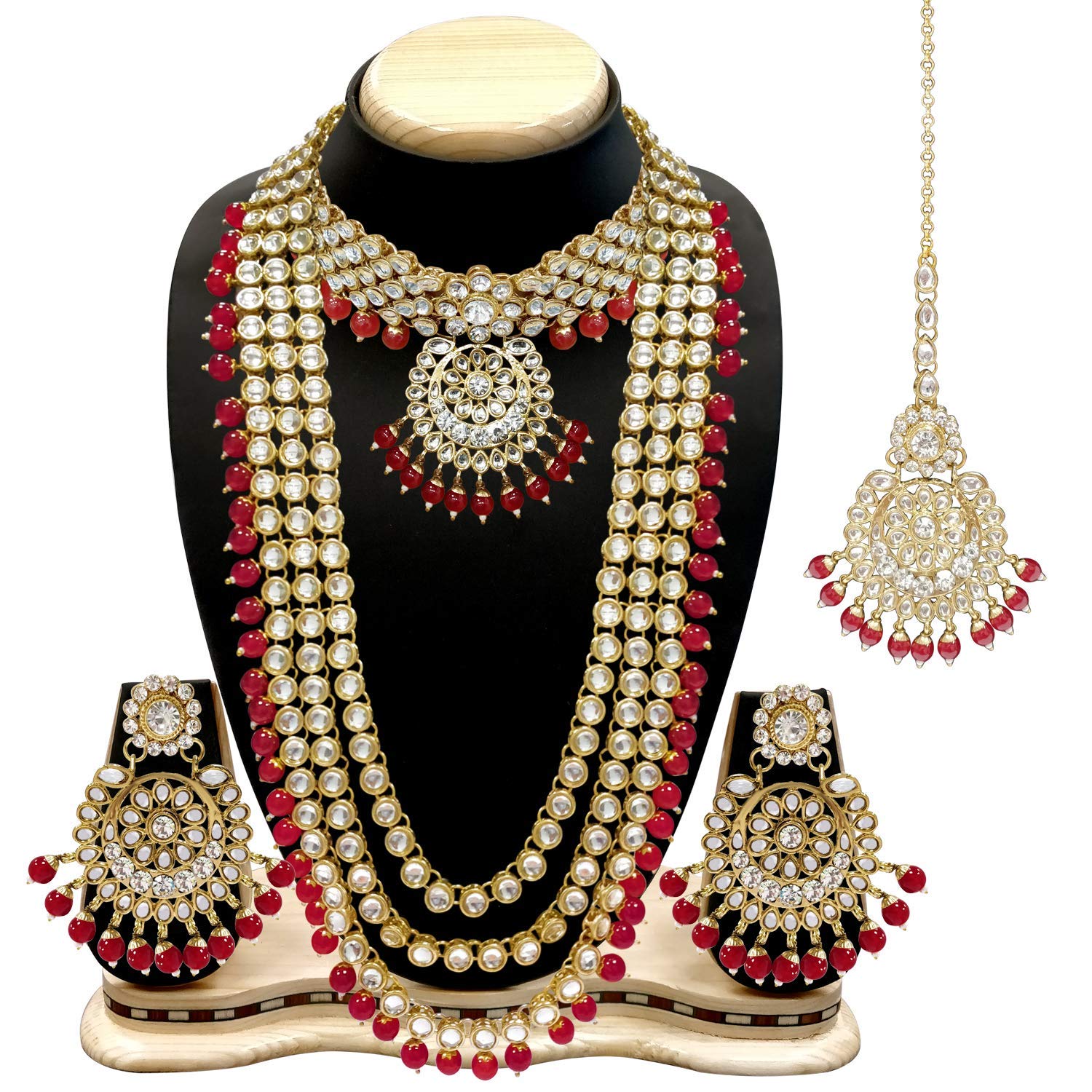 Royal Ethnic Traditional 18K Gold Plated Kundan & Pearl Studded Bridal Choker Necklace Set with Earrings & Maang Tikka - Royal Ethnic