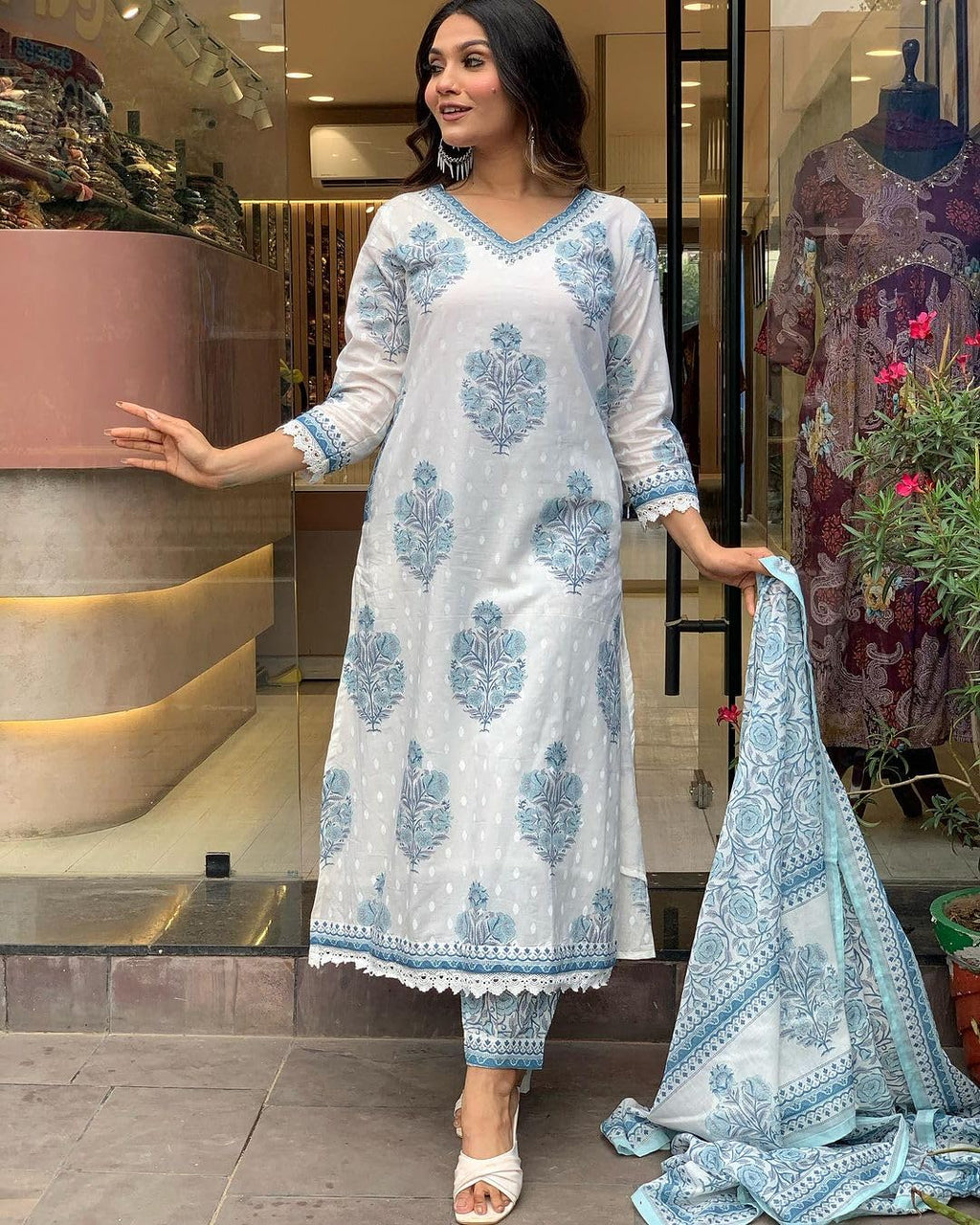 Royal Ethnic Women Cotton Block Printed Kurta Pant With Dupatta Elegant Stylish Ethnic Party Wear Designer Festive Outfit