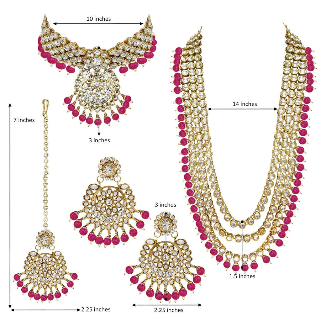 Royal Ethnic Traditional 18K Gold Plated Kundan & Pearl Studded Bridal Choker Necklace Set with Earrings & Maang Tikka - Royal Ethnic