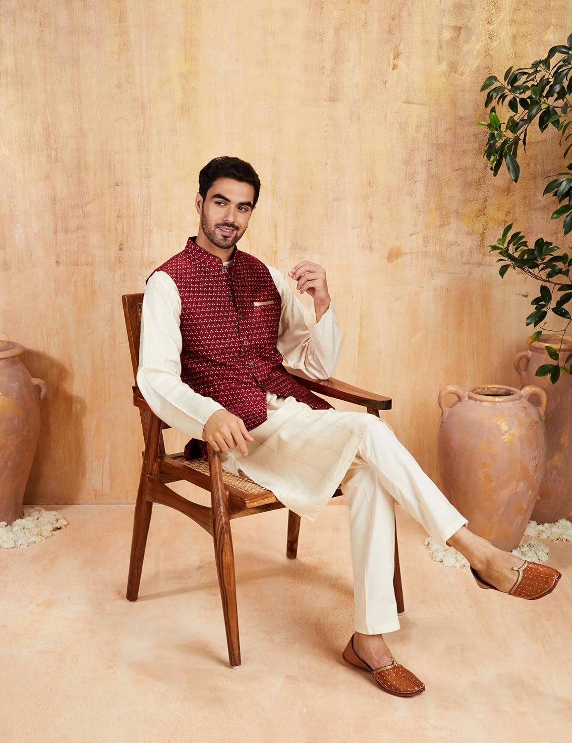 Royal Ethnic | Men's Lightweight Nehru Jacket | Sleeveless | Band Collar | Soft Poly Fabric | Festive & Traditional Wear - Royal Ethnic