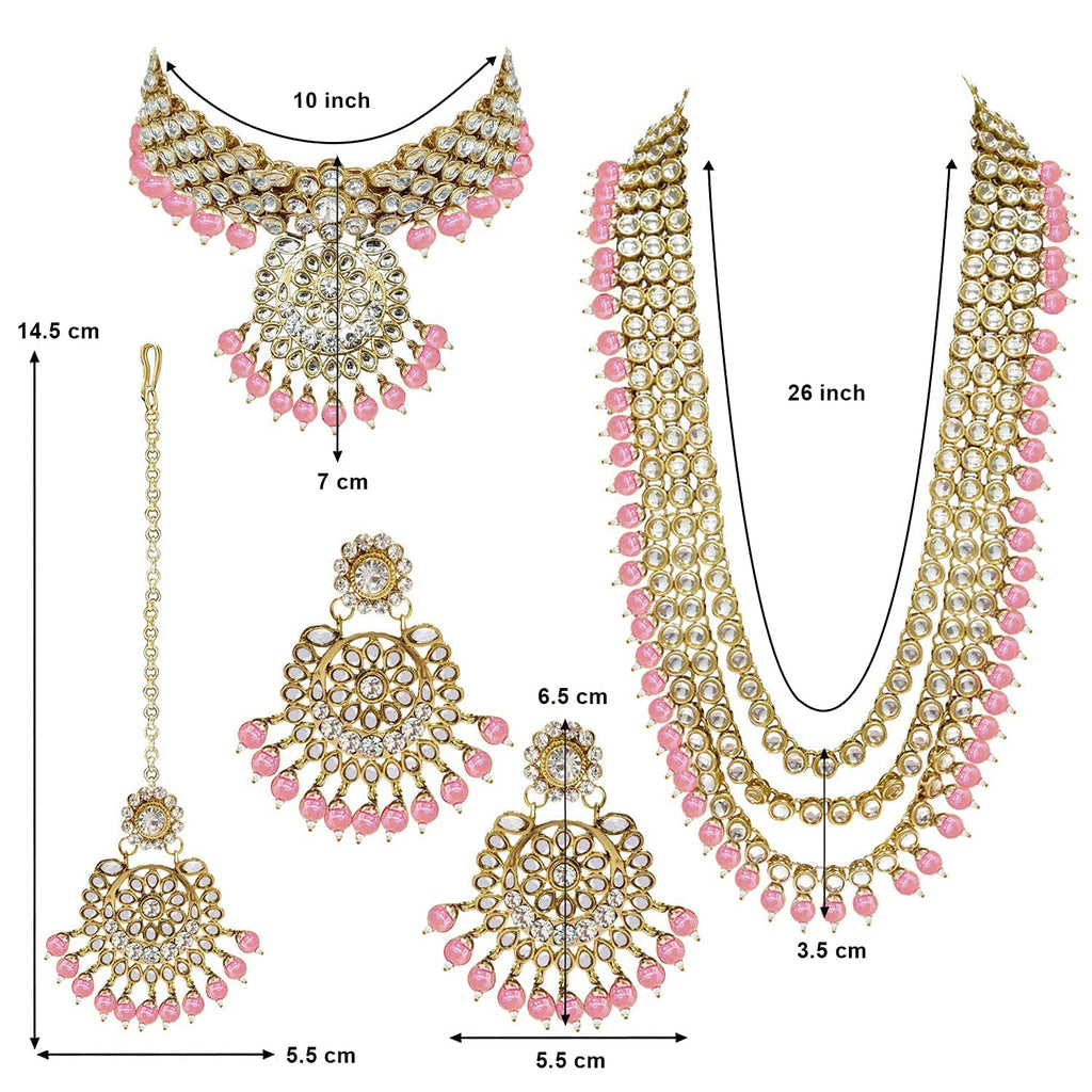 Royal Ethnic Traditional 18K Gold Plated Kundan & Pearl Studded Bridal Choker Necklace Set with Earrings & Maang Tikka - Royal Ethnic