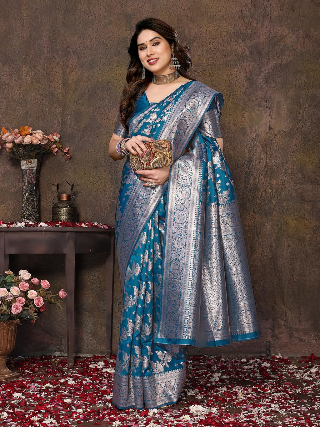 Royal Ethnic | Women's Banarasi Kanjivaram Cotton Silk Saree | 5.5m Saree + 0.8m Blouse | Traditional | Festive Elegance - Royal Ethnic