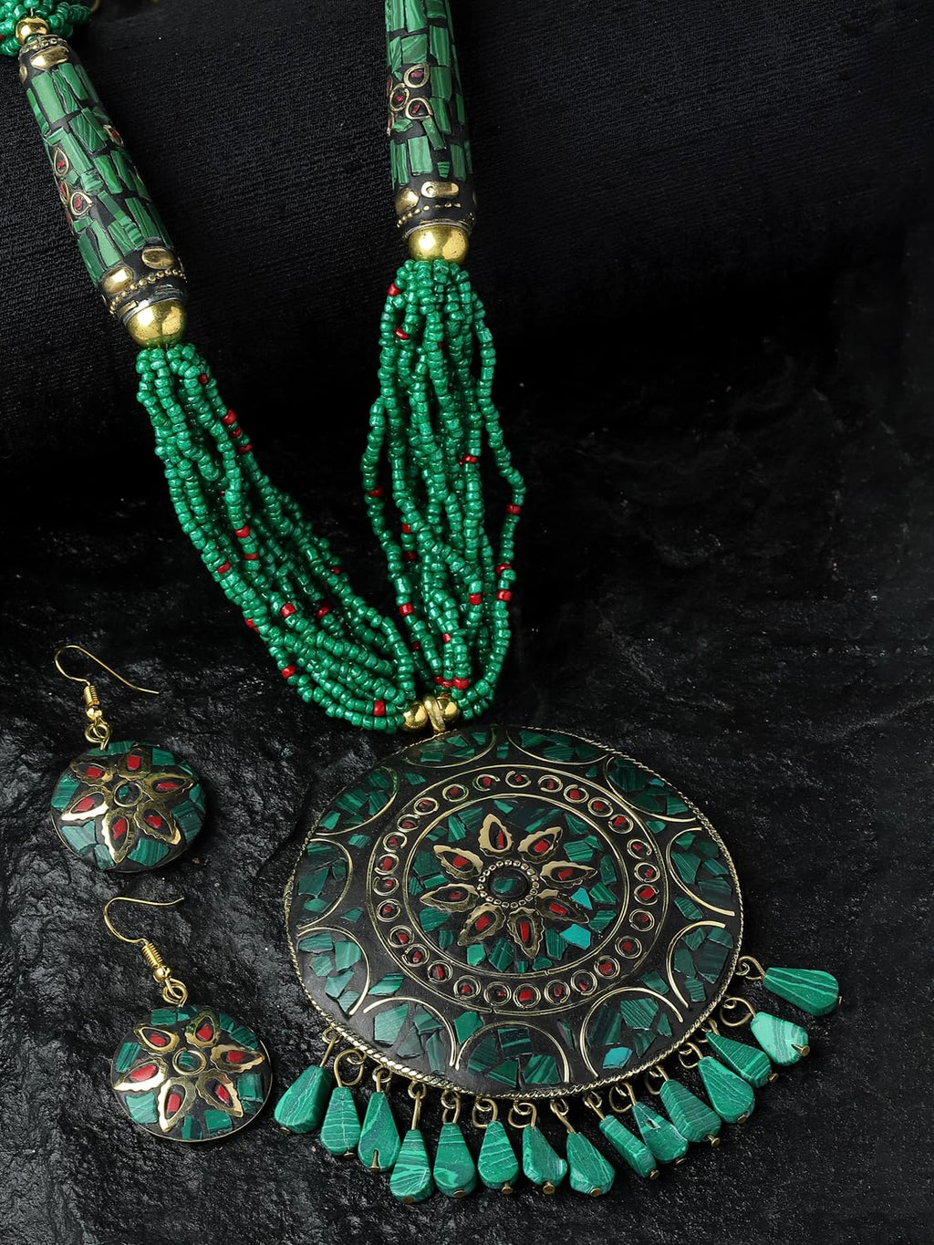 Royal Ethnic | Women's Tibetan Pendant Necklace Set | Traditional Oxidised Finish | Stylish Ethnic Jewellery | Festive - Royal Ethnic