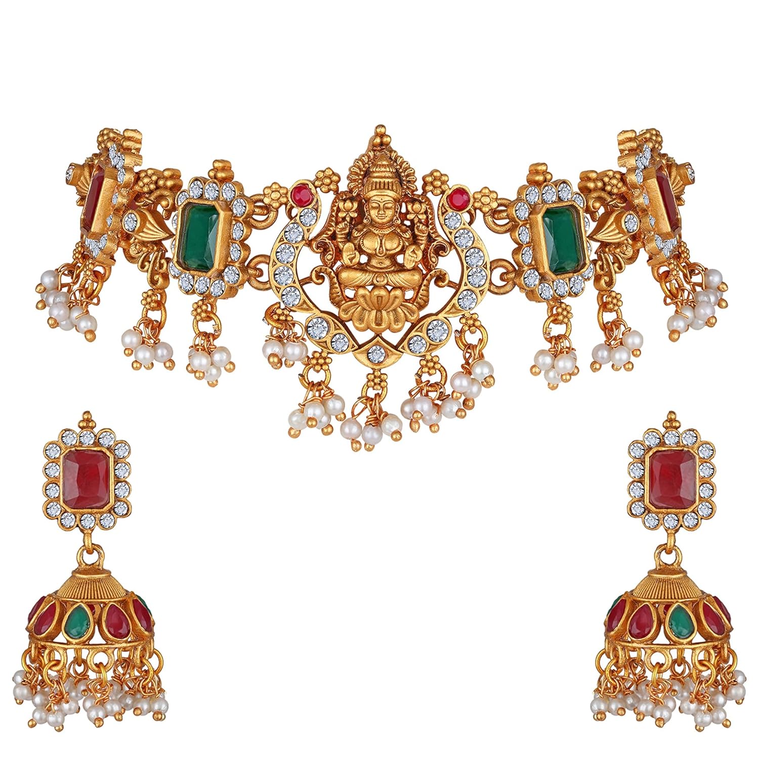 Royal Ethnic | Women's Pearl Choker Temple Necklace Set | 22k Gold Plated | Traditional Festive Wear | Wedding Style - Royal Ethnic