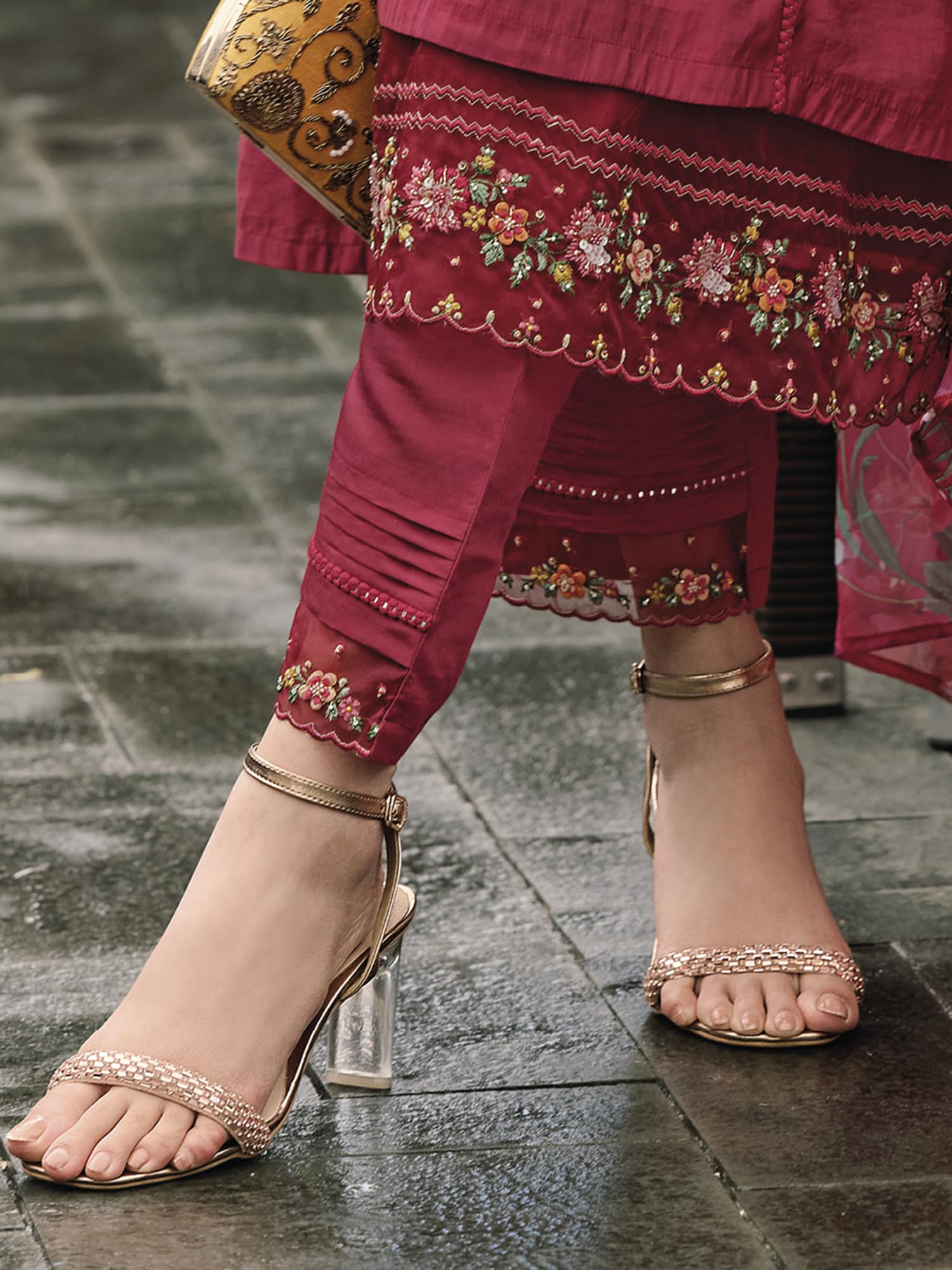 Royal Ethnic Womens Silk Blend Embroidered A Line Kurta Pant with Dupatta Set Stylish Festive Designer Party Wear Outfit - Royal Ethnic