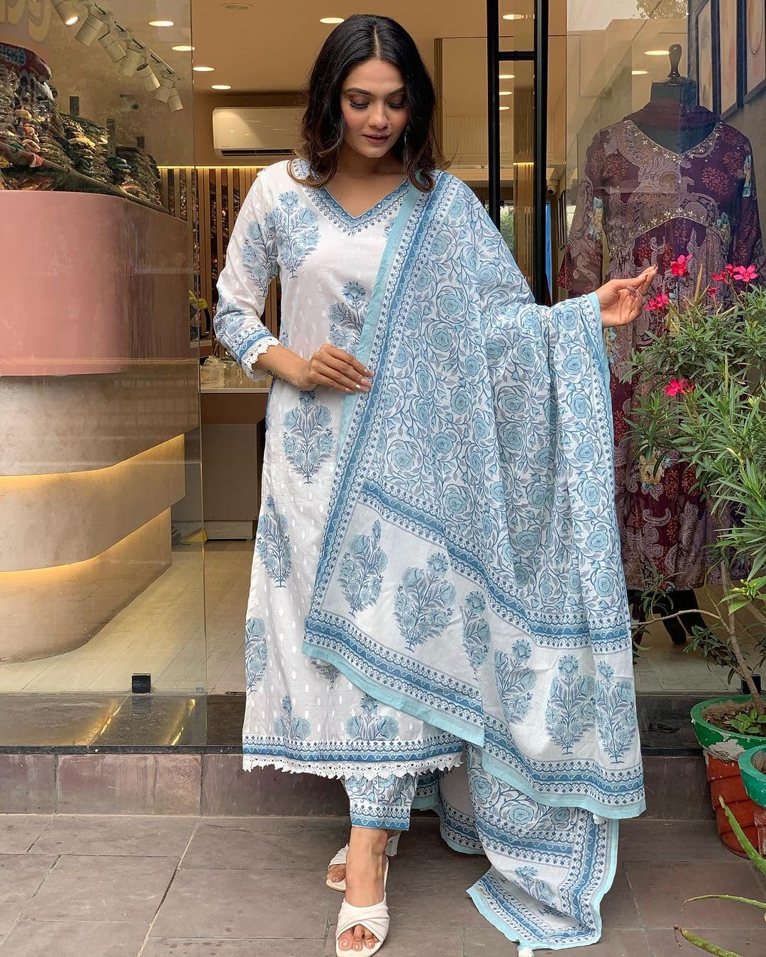 Royal Ethnic Women Cotton Block Printed Kurta Pant With Dupatta Elegant Stylish Ethnic Party Wear Designer Festive Outfit