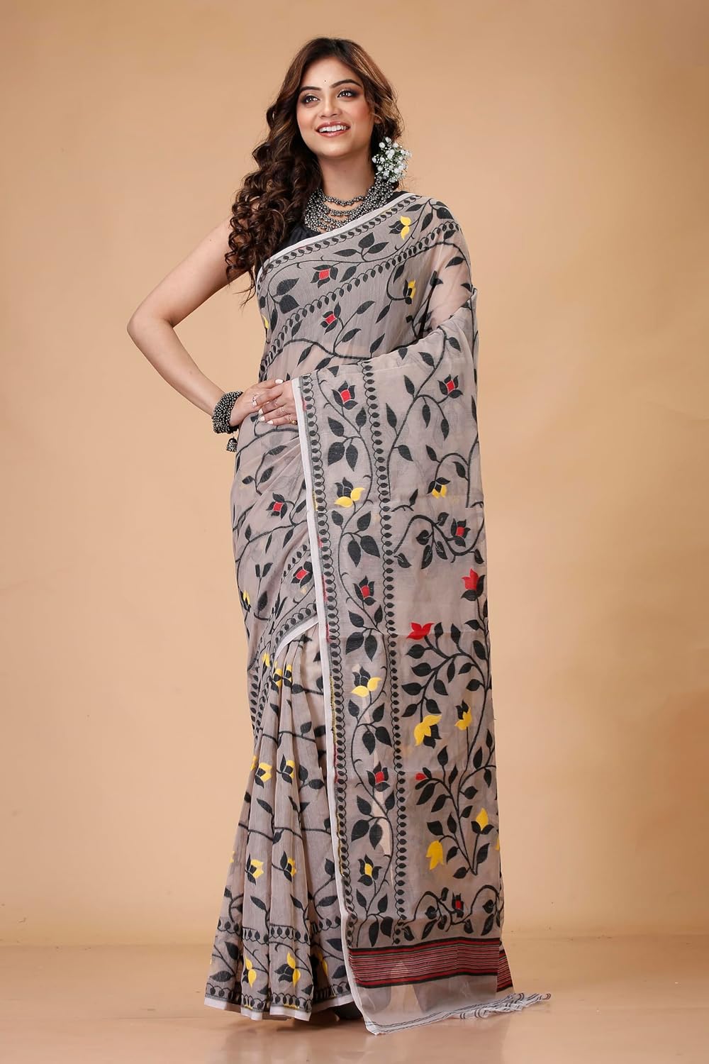 Royal Ethnic | Women's Soft Resham Dhakai Jamdani Saree | Lata Weave | No Starch | Without Blouse | Elegant Traditional - Royal Ethnic