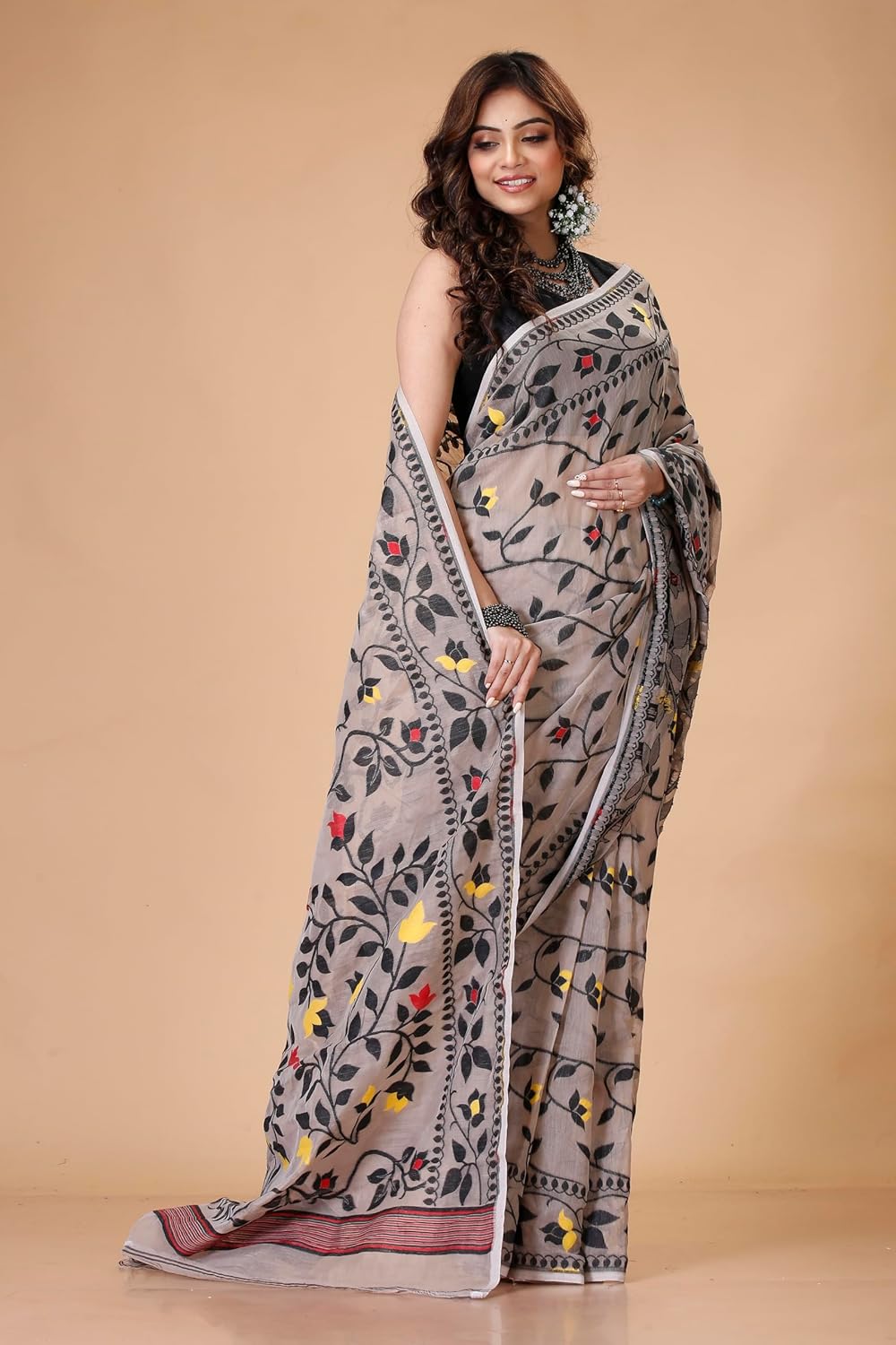 Royal Ethnic | Women's Soft Resham Dhakai Jamdani Saree | Lata Weave | No Starch | Without Blouse | Elegant Traditional - Royal Ethnic