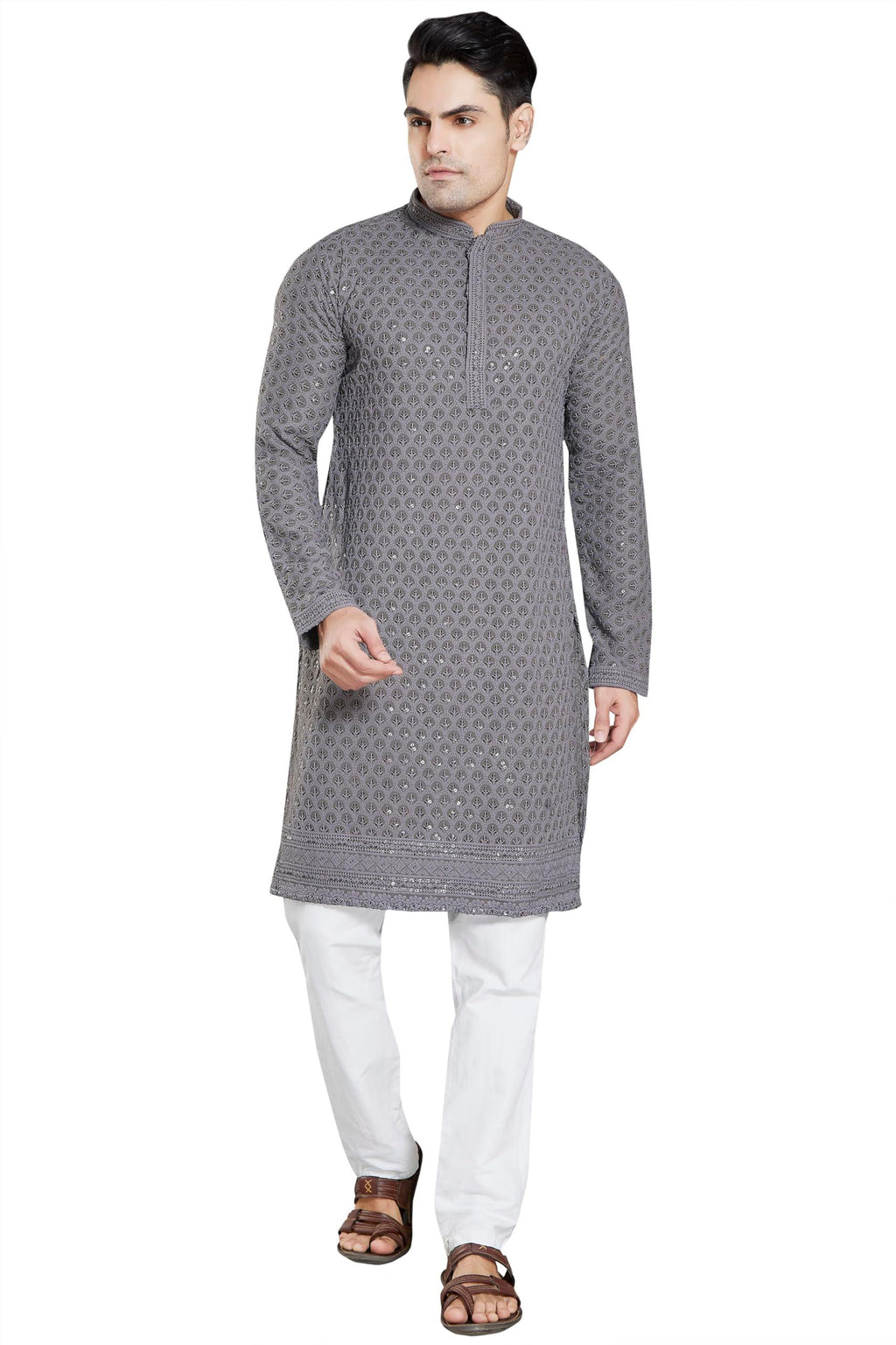 Royal Ethnic Men's Stylish Embroidered Cotton Kurta Pyjama Set | Exclusive Elegant Party Wear Outfit