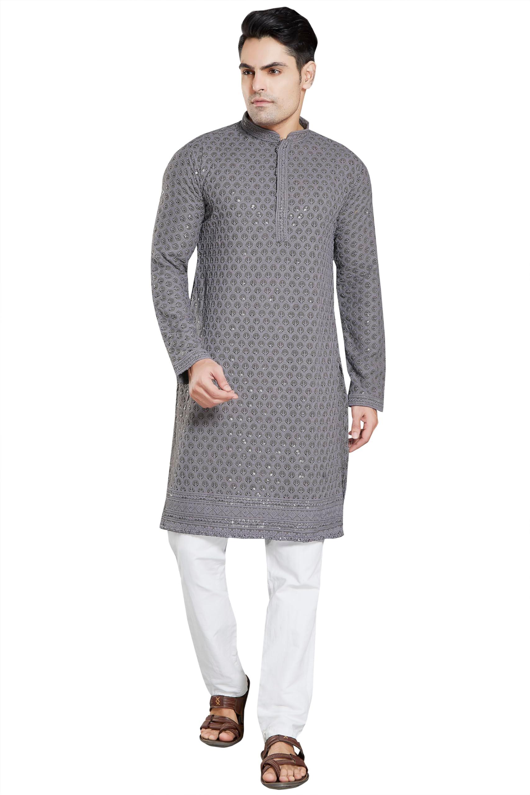Royal Ethnic Men's Stylish Embroidered Cotton Kurta Pyjama Set | Exclusive Elegant Party Wear Outfit - Royal Ethnic