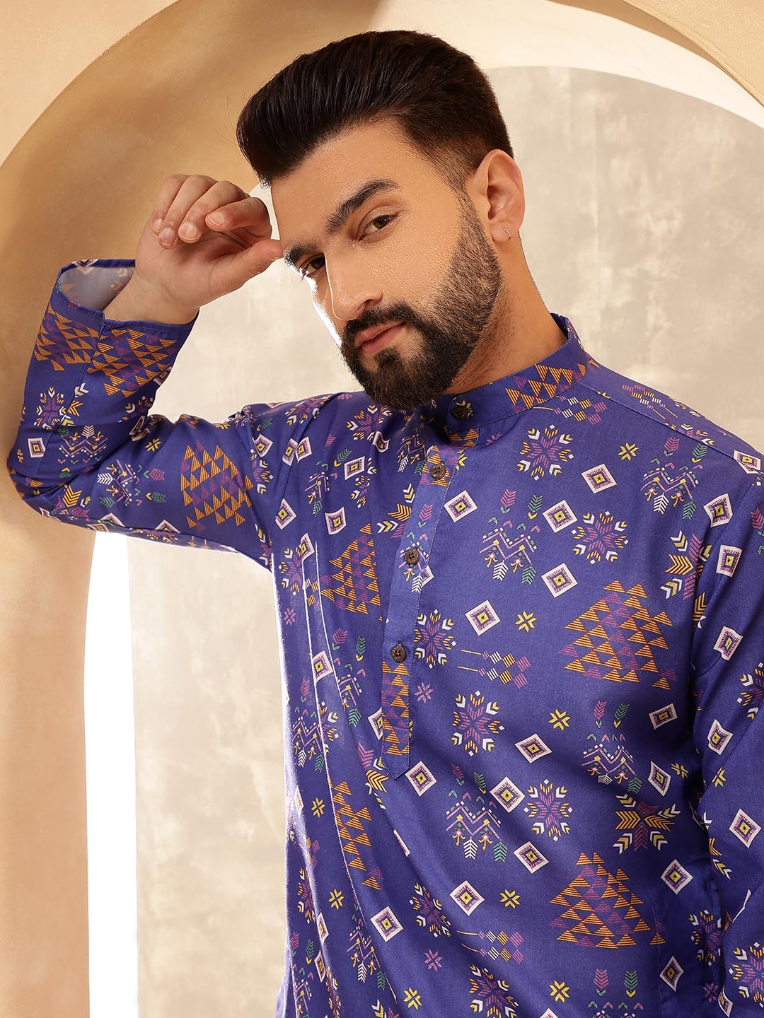 Royal Ethnic | Men's Silk Blend South Indian Shirt | Half Sleeves | Traditional Fit | Festive, Wedding & Casual Wear - Royal Ethnic