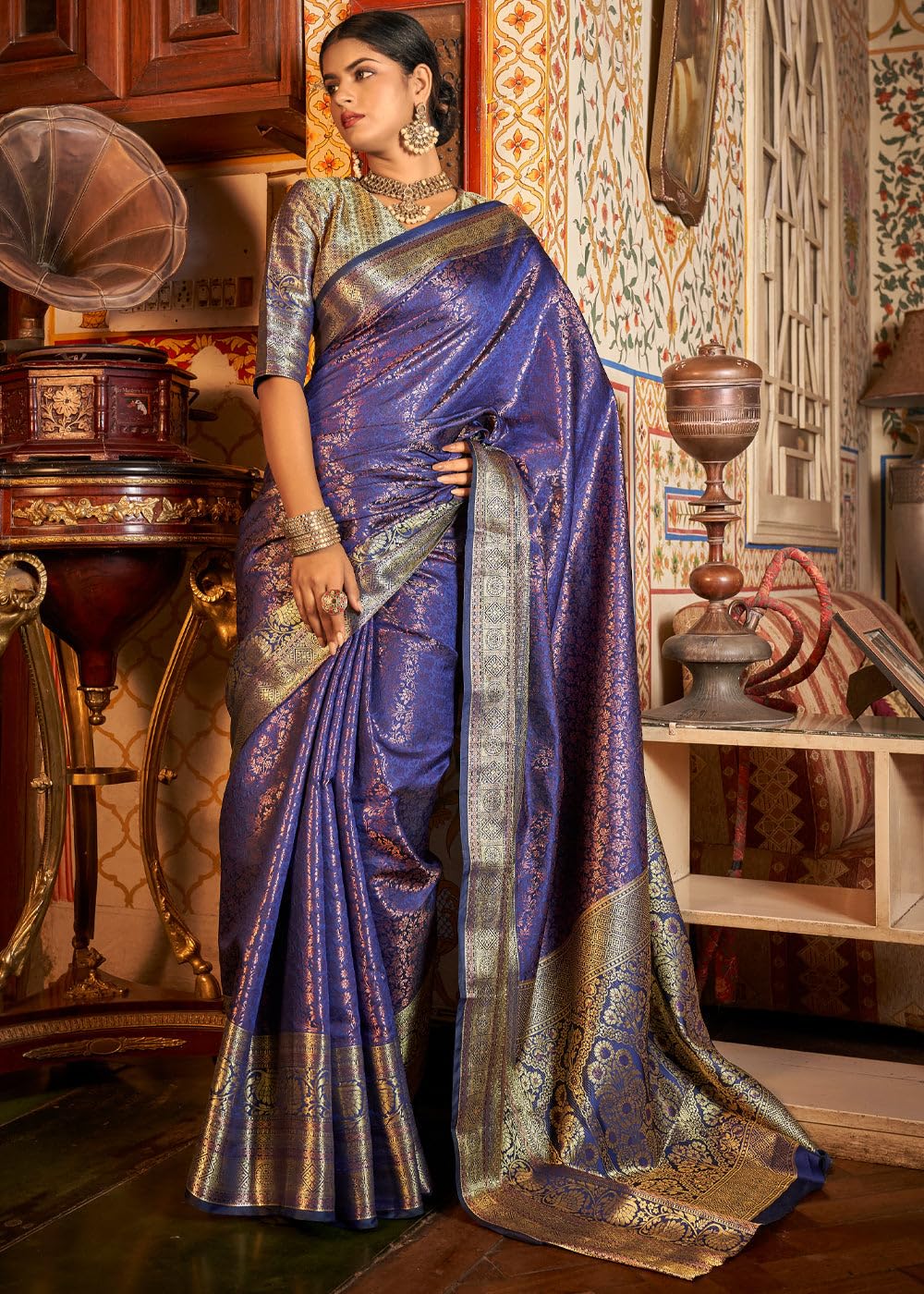 Royal Ethnic Womens Kanjivaram Banarasi Silk Saree for Patola Festival Wedding Silk with Rich Pallu Design Saree with Blouse Piece - Royal Ethnic