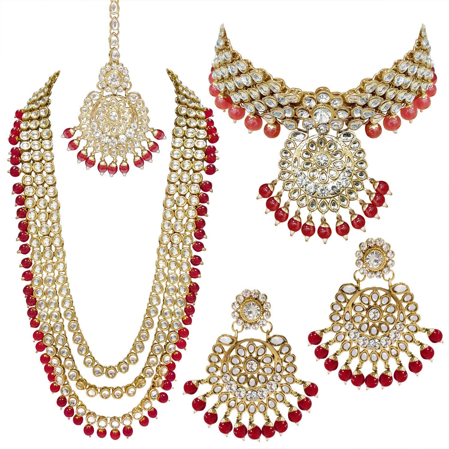 Royal Ethnic Traditional 18K Gold Plated Kundan & Pearl Studded Bridal Choker Necklace Set with Earrings & Maang Tikka - Royal Ethnic