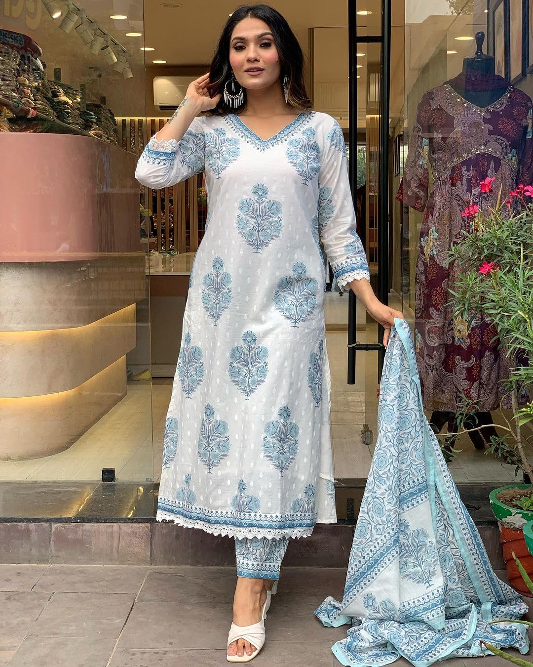 Royal Ethnic Women Cotton Block Printed Kurta Pant With Dupatta Elegant Stylish Ethnic Party Wear Designer Festive Outfit