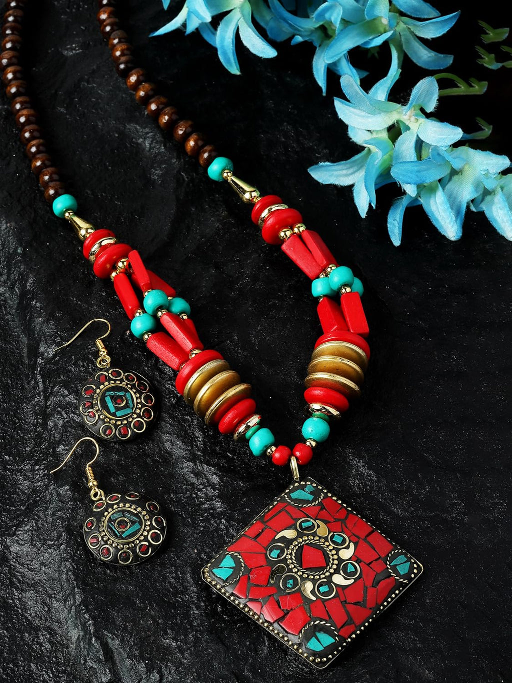 Royal Ethnic | Women's Tibetan Pendant Necklace Set | Traditional Oxidised Finish | Stylish Ethnic Jewellery | Festive - Royal Ethnic